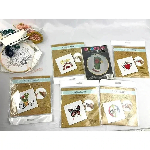 Lot of 7 Crafter's Square Cross Stitch Kit Butterfly Joy Heart Peace Flower - Picture 1 of 7